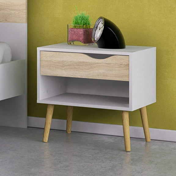 Tvilum Diana 1 Drawer Bedroom Nightstand with 1 Shelf for Adults, White/Oak Structure