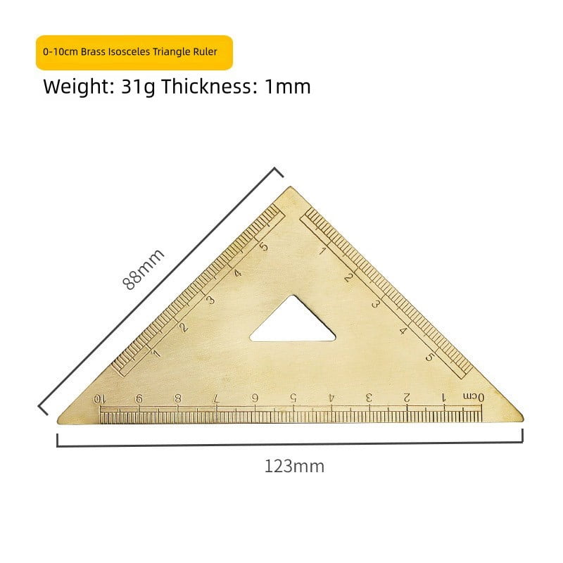 Golden Brass Ruler Stationery Set Isosceles Triangle Protractor for Precision