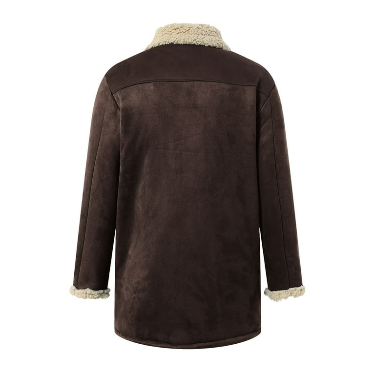 Mens Vintage Suede Jacket Plush Collar Coats Faux Leather Winter