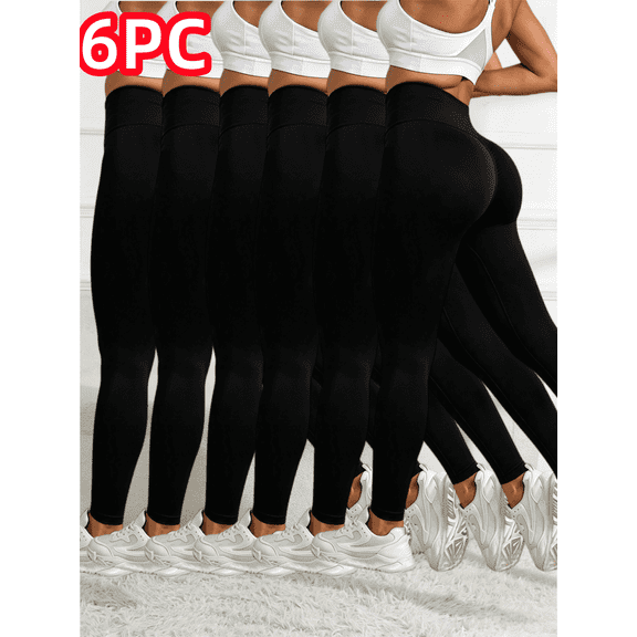 Women's High-Waist Yoga Pants 6-Pack – Soft Stretch Athletic Leggings for Gym, Running & Lounge