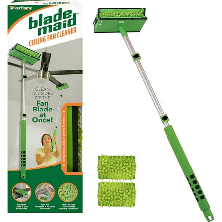 Blade Maid Ceiling Fan Cleaner and Duster with Microfiber Pads, Extends up to 36", Green