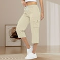 thumbnail image 4 of Capri Pants for Women 2025 High Elastic Waist Drawstring Loose Casual Cago Capris with Pockets Womens Cropped Pants, 4 of 8