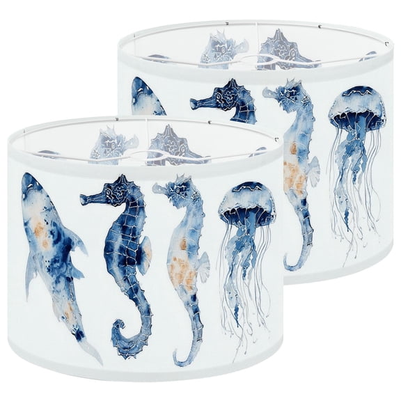 Lampshades 2 Pack Set sea animals Blue watercolor ocean fish whale seahorse 13"x13"x10" Light Shade for Table Lamps Floor Lamp Shades Lampshade Replacement Easy Assembly