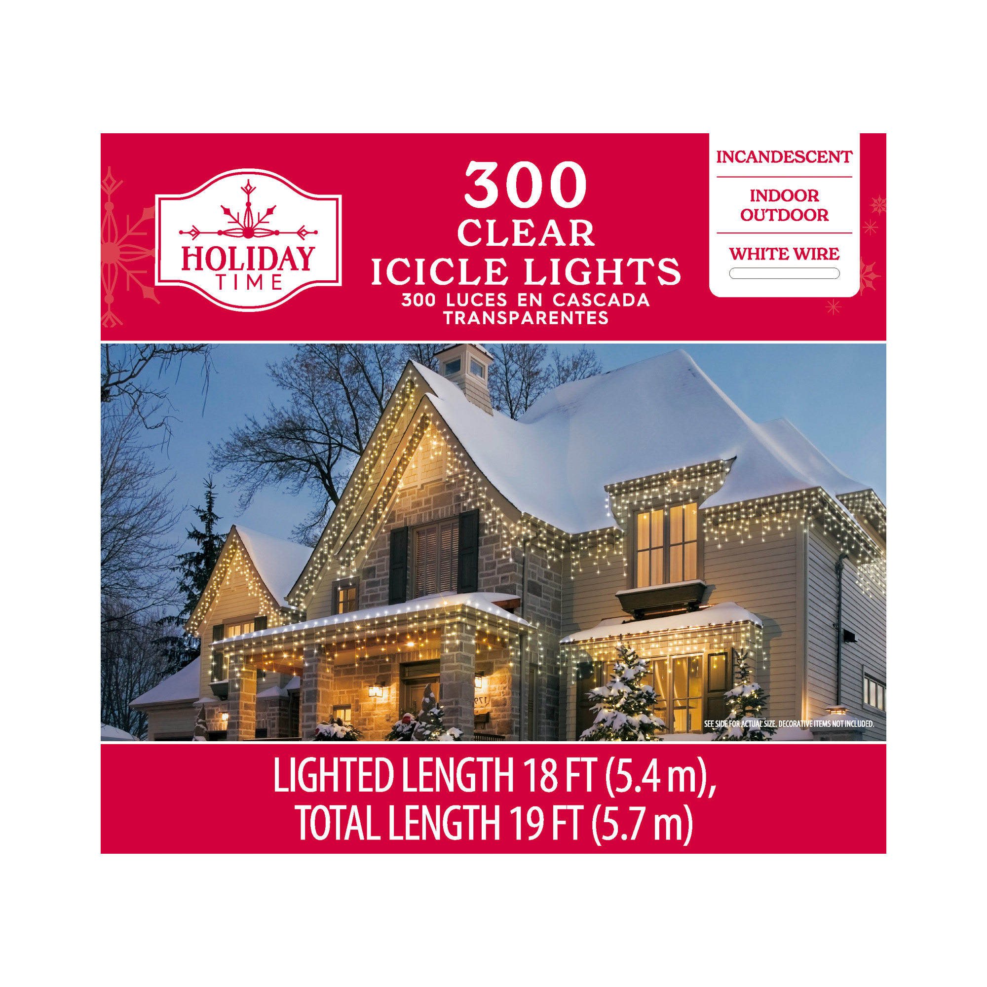 300-Count Clear Incandescent Icicle Christmas Lights with White Wire, 19', Holiday Time