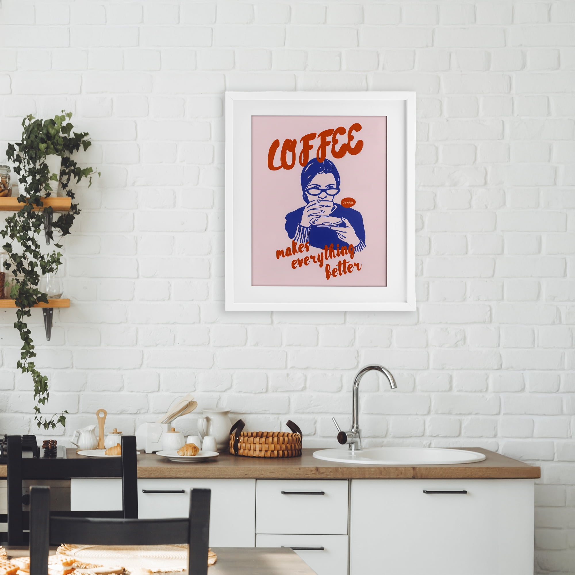 Stupell Industries Coffee Makes Everything Better White Framed Print Under Glass, design by The Prints Vibe