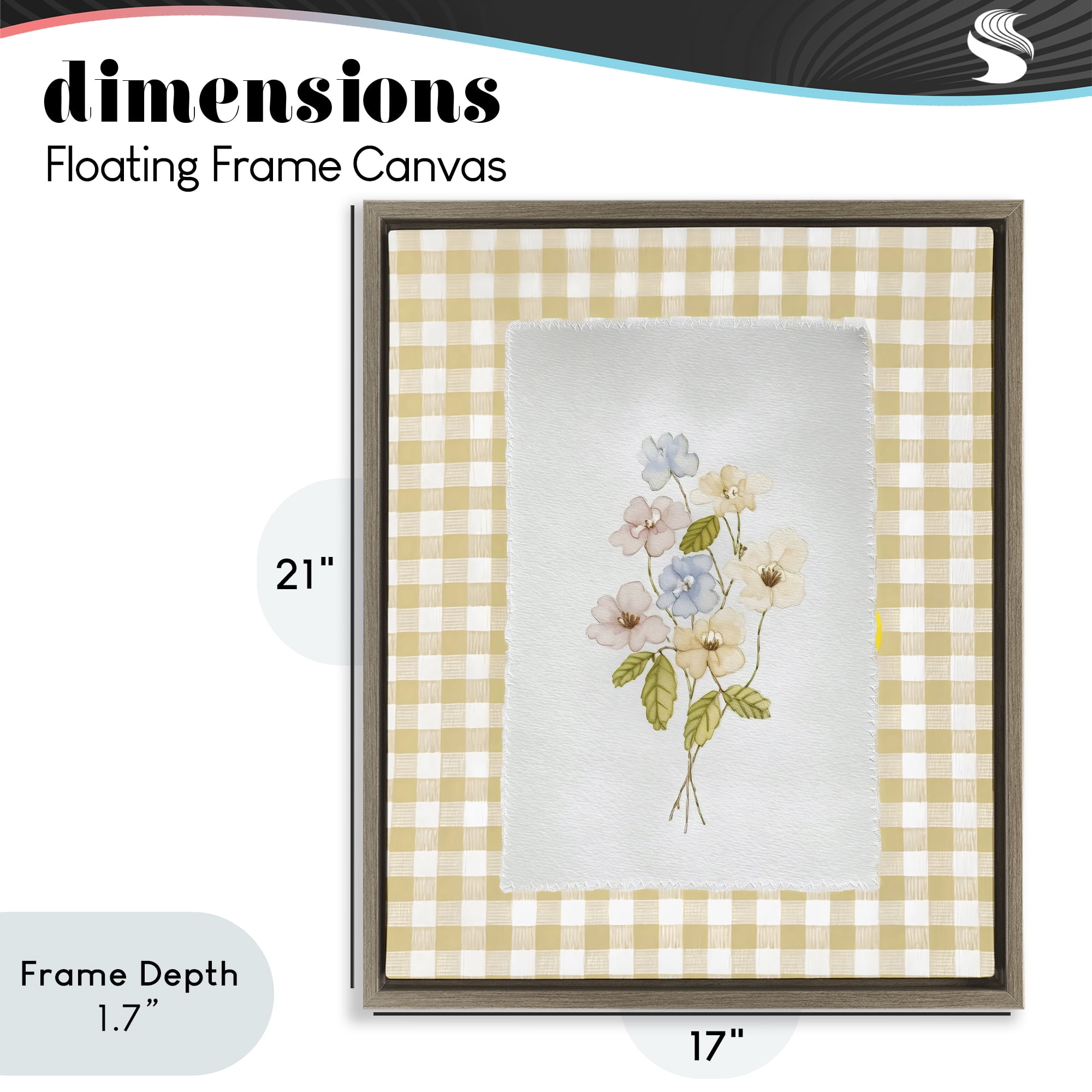 Stupell Industries Soft Gingham Flowers Brown Framed Floater Canvas Wall Art, design by Arlington Prints