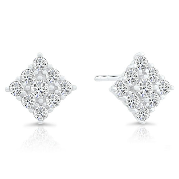Tilo Jewelry 925 Sterling Silver Square Cluster CZ Stud Earrings with Cubic Zirconia CZ Stones | Secure Push-Backs | Women & Unisex