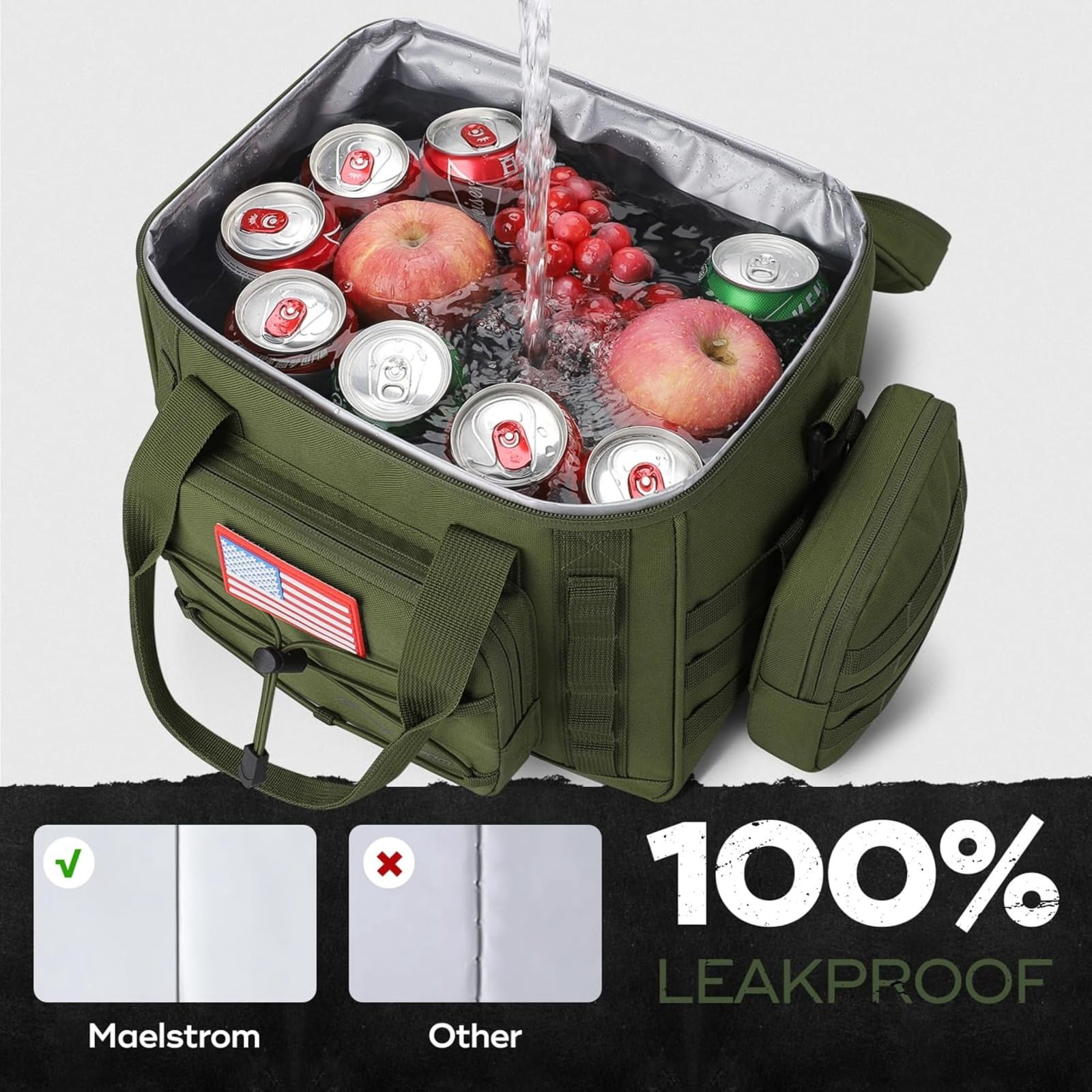 Tactical Lunch Box for Men with 5 Slim Ice Packs, 15L Insulated Cooler Bag with MOLLE Pouch