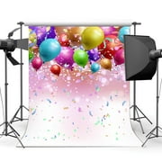 MOHome 5x7ft Photography Backdrop Happy Birthday Colorful Balloons Ribbon Wedding Party Decoration Bokeh Backdrops for Sweet Baby Kids Lover Party Event Background Photo Studio Props