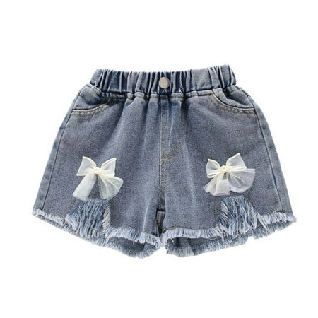 

ZCFZJW Toddler Baby Girls Casual Denim Shorts Middle School Students Summer High Waisted Thin Elastic Waistband Jeans Short Pants #01-Blue 8-9 Years