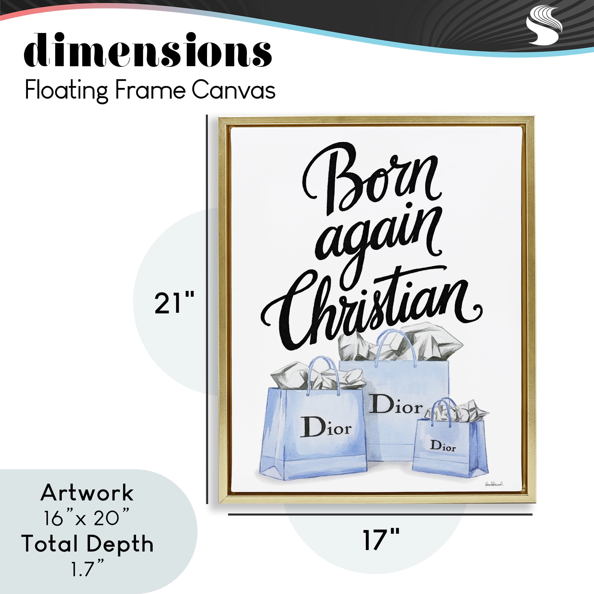 Glam Bags Born Again Christian Gold Framed Floater Canvas Wall Art, design by Amanda Greenwood