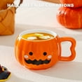 thumbnail image 6 of Halloween Coffee Mug, 12.85oz Cute Ceramic Pumpkin Mug with Lid, Fall Autumn Candy Bowl Soup Bowl, Small Pumpkin Shaped Tea Cup for Fall Thanksgiving Halloween Decor, 6 of 8