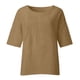 thumbnail image 4 of Blusa,Blusa plisada de manga 3/4 para mujer, cuello redondo, efecto lino, corte holgado, poliéster, ropa informal, sopatenor, 4 of 8