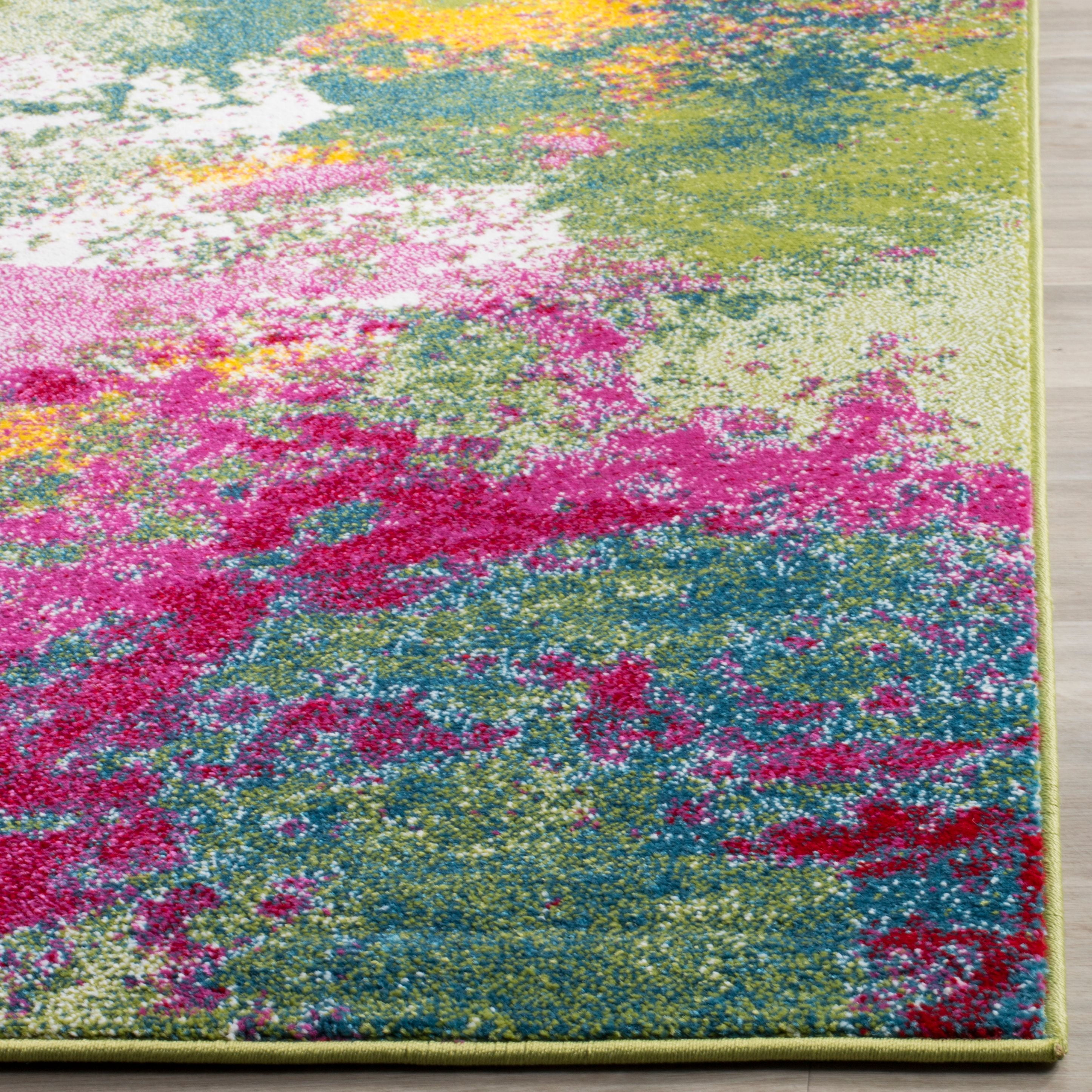 SAFAVIEH Watercolor Janie Abstract Colorful Area Rug, Green/Fuchsia, 2'7" x 5'