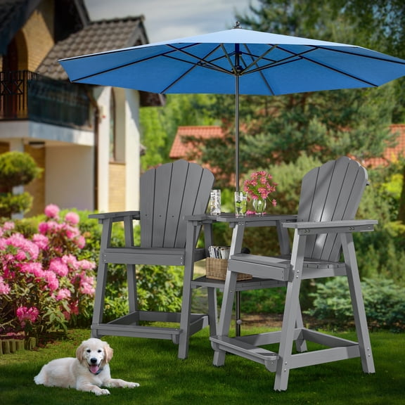 Woodty Adirondack Chairs, Bar Height Adirondack Chairs, Plastic Adirondack Chairs,Set of 2, Wooden Patio Set, and Double Layer Connecting Tray