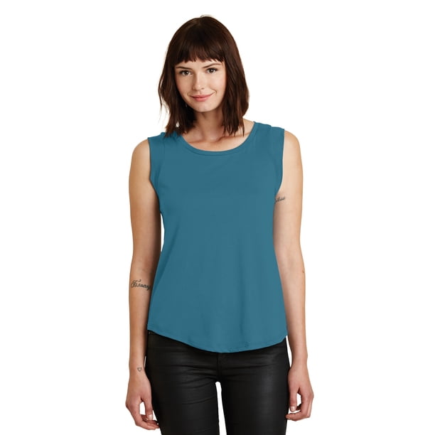 Playera de cuello redondo de jersey de satén con mangas casquillo para mujer, pavo real, talla mediana Ropa alternativa 04013C1-433