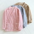 thumbnail image 4 of HAiming Women’s Thick Home Pajamas Jackets Winter Fleece Long Sleeve V-Neck Button down Casual Warm Coat with Pocket, 4 of 5