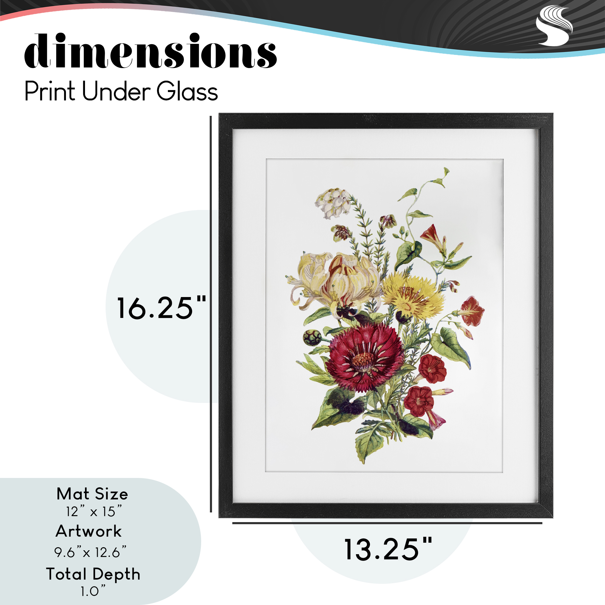 Bundle Of Wild Florals Black Framed Print Under Glass, design by Lettered and Lined