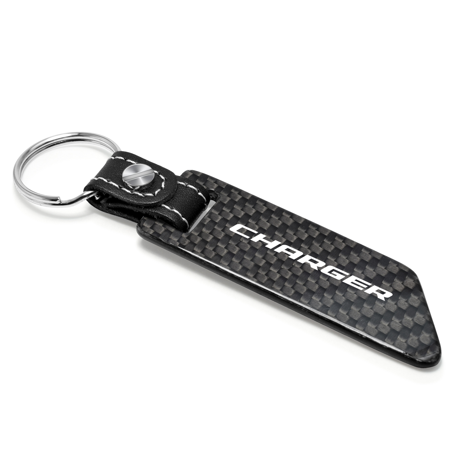 Dodge Charger Real Carbon Fiber Blade Style with Black Leather Strap Key Chain