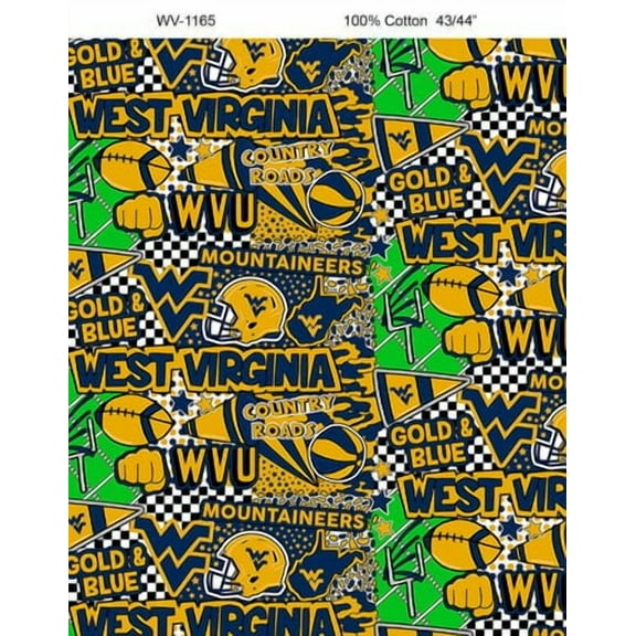West Virginia University Pop Art Graffiti Print Cotton Fabric-Sold by the yard