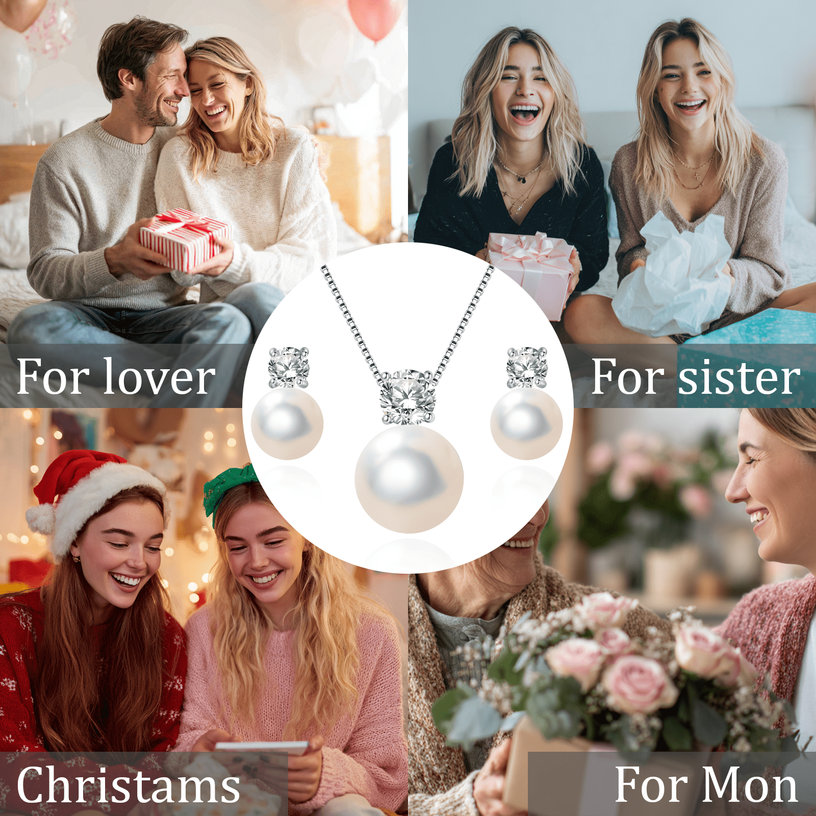 BAMIKI 8-10mm White Cultured Pearl Earrings and Necklace Set for Women, 925 Sterling Silver Jewelry, Hypoallergenic Gift