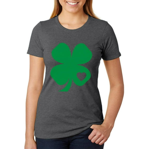 St. Patricks Day Shamrock Heart Womens Heather T Shirt Deep Heather LG