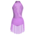 thumbnail image 3 of TiaoBug Figure Skating Dress for Women Ballet Lyrical Dance Dress Flower Applique Gymnastics Leotard Dancewear Lavender XL, 3 of 5