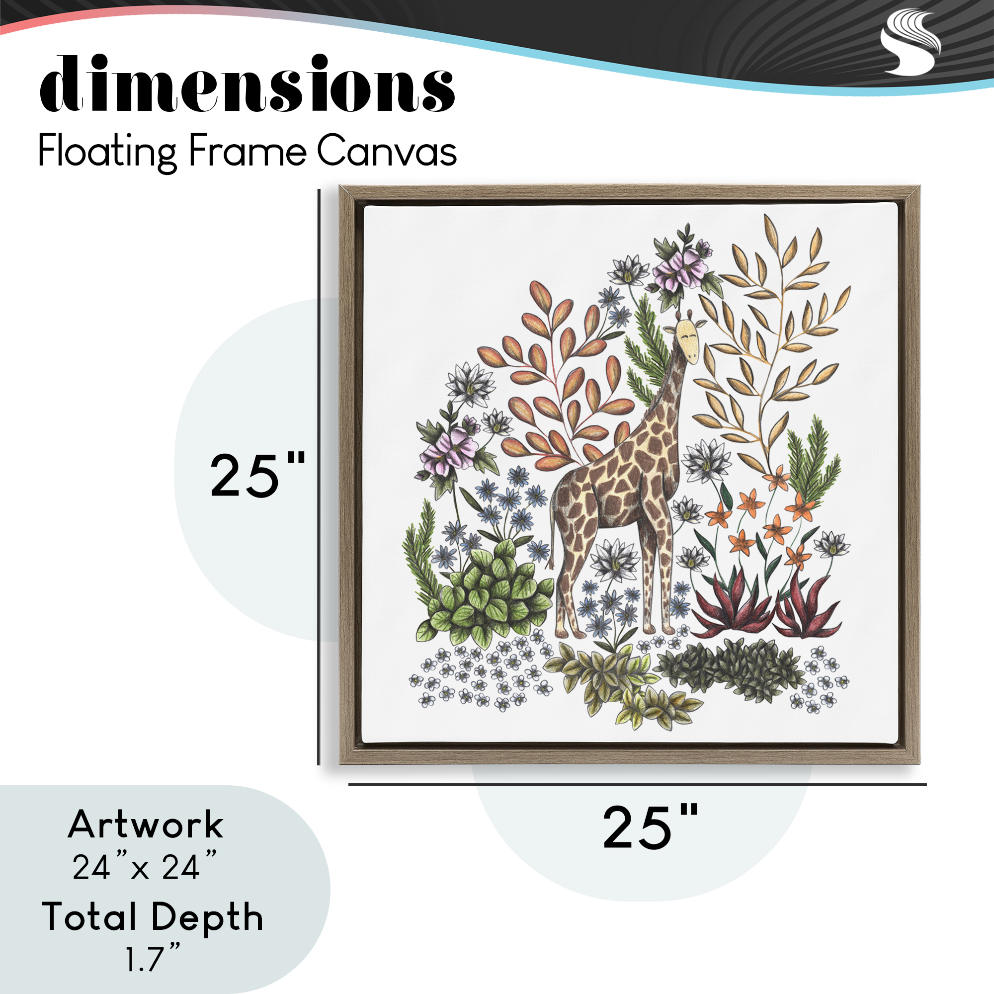 Jungle Wildlife Giraffe Brown Framed Floater Canvas Wall Art, design by Cecilia Battaini