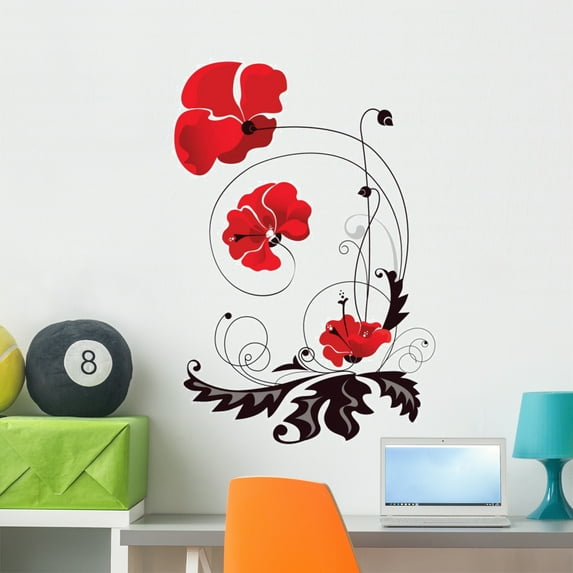 Abstract Decorative Flowers Wall Decal by Wallmonkeys Peel and Stick Graphic (36 in H x 25 in W) WM220407