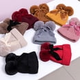 thumbnail image 2 of Enfants Deux Pompon Tricot Chapeau Bébé Fille Hiver Bowknot Crochet Chapeau Photo Prop (Rouge), 2 of 6