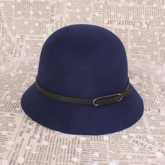 Sombrero de mujer Otoño e Invierno Sombrero de lana Sombrero de copa de lana para mujer Estilo coreano Cinturón multicolor Sombrero de pescador Elegante sombrero de lavabo con cúpula