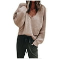 thumbnail image 4 of DuoJiaJ Women's Sweater V Neck Fall Sweater Puff Sleeve Loose Lightweight Casual Trendy Pullover Knit Winter Tops Pink XXL, 4 of 5