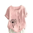 thumbnail image 2 of Lydiaunistar Womens Spring Tops Plus Size Casual Printed Short Sleeve Button Blouse Round Neck T-Shirt Lightweight Polyester Pink, 2 of 4