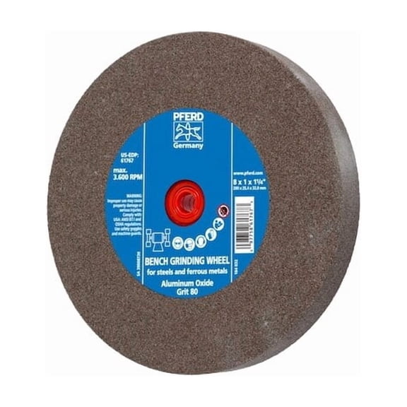 PFERD Vitrified Bench Wheel, UNIVERSAL, 8" x 1 x 2, 80 Grit, Aluminum Oxide