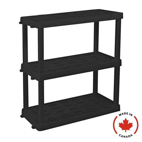 Hyper Tough Plastic Shelf Garage Storage Shelves Heavy Duty Shelving Unit Storage Rack 3-Tier 38"H x 18"D x 36"W Black-450 lbs
