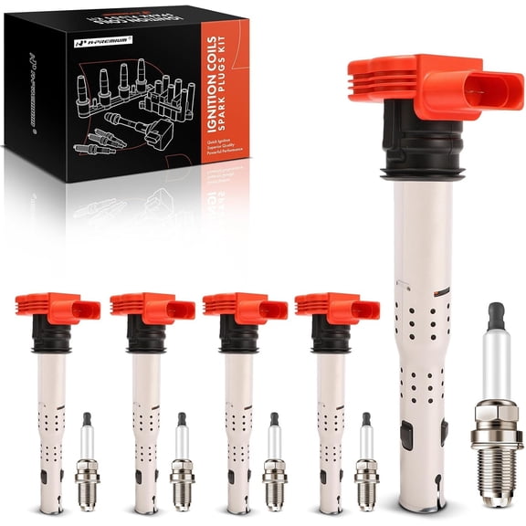 A-Premium (Red) Set of 10 Ignition Coil Pack and Iridium Spark Plugs Compatible with Volkswagen Jetta 2005-2015, Passat 2012-2014, Golf 2010-2014, Beetle 2006-2010/2012-2019, 2.5L