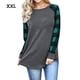 thumbnail image 1 of Camiseta de mujer, cuello redondo, manga larga, empalme a cuadros, camiseta informal, cuadros verdes, XXL Eigraketly AP000777-19, 1 of 7