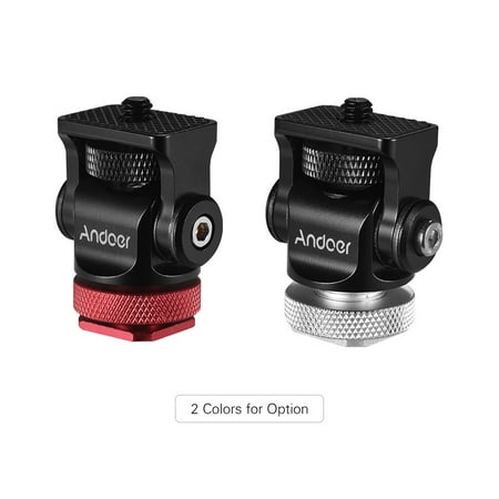Andoer 180° Rotary Mini Ball Head Ballhead Hot Flash Shoe Mount Adapter 1/4 Inch Screw with Wrench for DSLR Camera Microphone LED Video Light Monitor Tripod