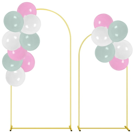 ZYNERY Set of 17 Gold Metal Arch Backdrop Stand, 7.2FT 6FT Wedding Arch Frame with 15 Balloon, for Wedding Birthday Party Baby Shower Graduation Ceremony Decor