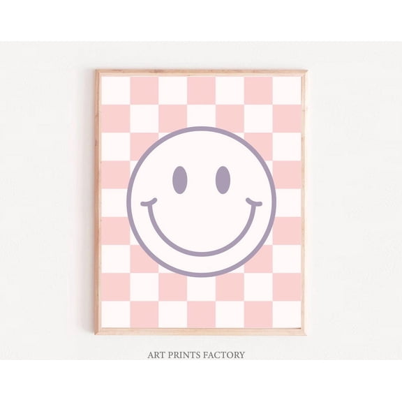 Teen Girl Wall Art, Smiley Girl Print, Pink Wall Decor, Girl Room Art, Room Decor, Fashion Art Trendy Art, Dorm Room Decor, Checker Wall Art, Modern Wall Decor, 8x12 UNFRAMED