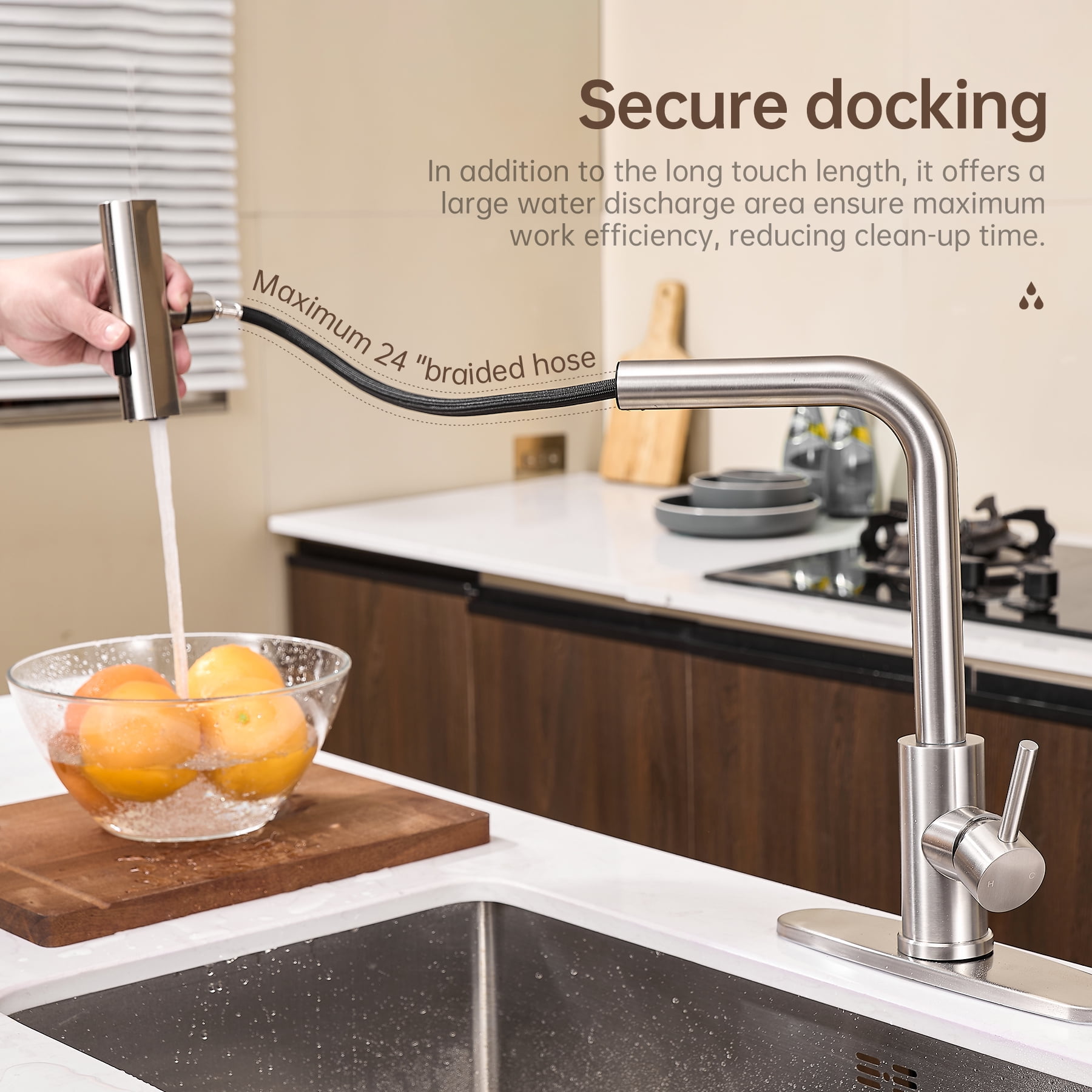 Kitchen Faucet with Pull Down Sprayer, Brushed Nickel Waterfall Single Hole Handle Stainless Steel Kitchen Sink Faucets,