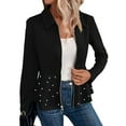 thumbnail image 2 of Women'S Pearl Trim Blazer Open Front Long Sleeve Shawl Collar Elegant Suits Jackets Black L, 2 of 7