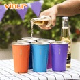 thumbnail image 6 of VINUR 4 Pack 16oz Stainless Steel Cups - Unbreakable & Stackable Metal Tumblers for Camping, Travel, Picnic - Rustproof Drinking Glasses (Purple Pink-Sky Blue-Purple-Baby Blue), 6 of 7