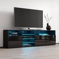 thumbnail image 2 of TV Stand Roma Matte Body High Gloss Doors Modern TV Stand LED (Black), 2 of 5