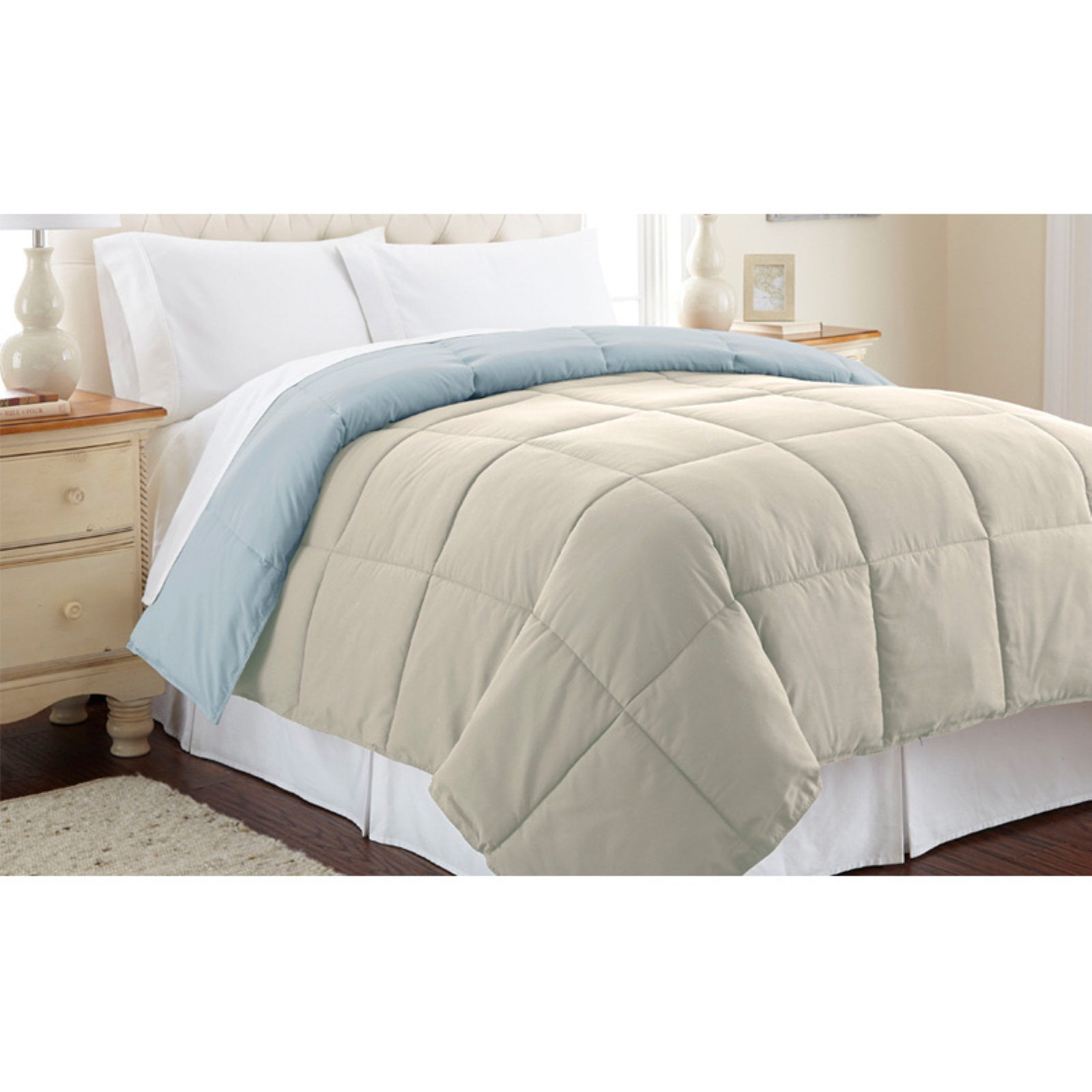 Modern Threads Reversible Oatmeal & Dusty Blue All-Season Down Alternative Adult Bed Comforter, King