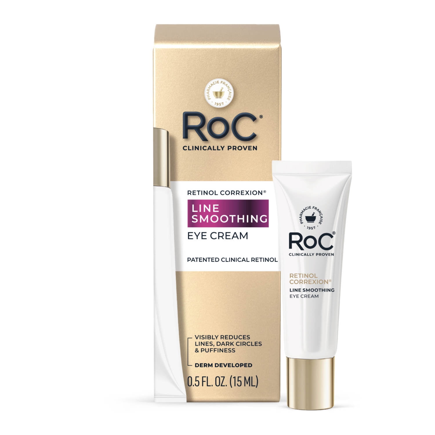 RoC Retinol Correxion Line Smoothing Eye Cream with Clinical Retinol for Fine Lines, Wrinkles (Crow’s Feet), Dark Circles & Puffiness, Fragrance-Free, 0.5 fl oz