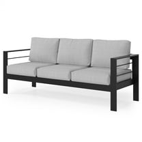Patio Sofa Aluminum Outdoor Sofa with 3 Seats, All-Weather Metal Outdoor Couch with 5" Thick and Soft Cushion-Light Gray