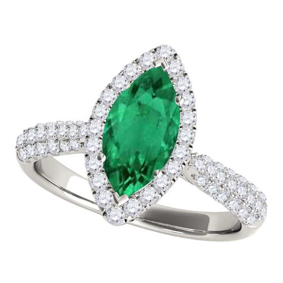 Mauli Jewels Rings for Women 0.80 Carat Elegant Look Diamond And Marquise Shape Created Emerald Ring 4-prong 10k White Gold