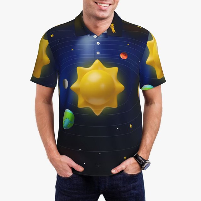 Bingfone Solar System for Men's Button-down POLO Shirts, Quick-drying Shirts and T-shirts for Summer, Suitable for Vacation and Business-3X-Large