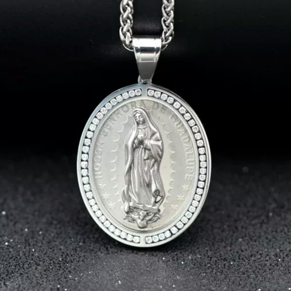 K-KED Pendant Necklace for Men Women Rhinestone Virgin Mary Delicate Jewelry High Quality-Silver